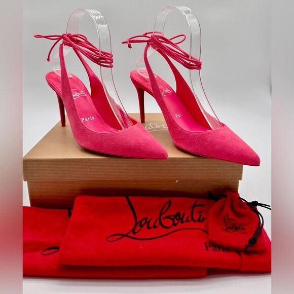 Christian Louboutin Lace Up Kate 85 Pink Suede Stiletto Pumps Heels EU 37 US 7 - Picture 1 of 11